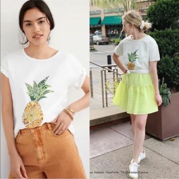 Anthropologie Farm Rio Brazil Pineapple Tropic Graphic White T-Shirt in XS EUC - Picture 3 of 12